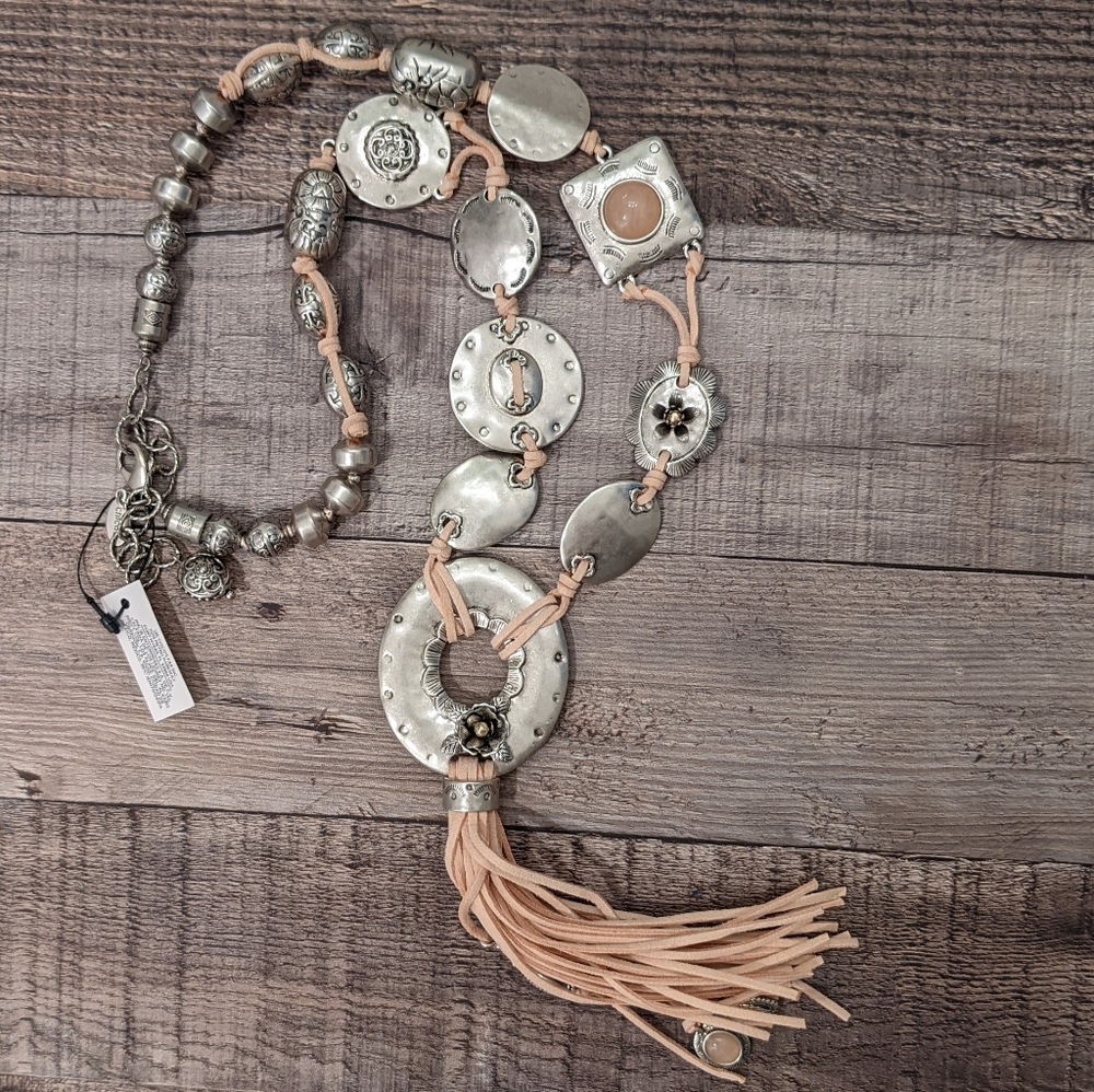 Chico's Silver and Tan Statement Necklace